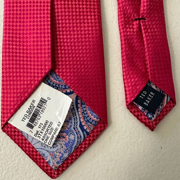 NWT TED BAKER LONDON Pinkish Red Gingham Check Tie Contrast Lining - Picture 5 of 8